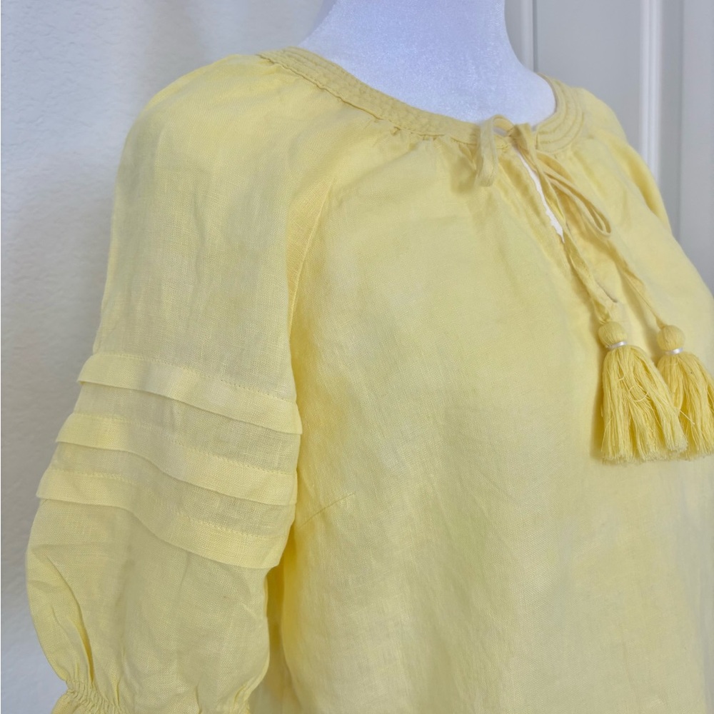 Talbots Lemon Yellow Linen Tassel Peasant Top - Picture 2 of 5